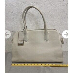 Margot New York Genuine Leather Bowling Bag Satchel Tote Purse Handbag Cream NWT